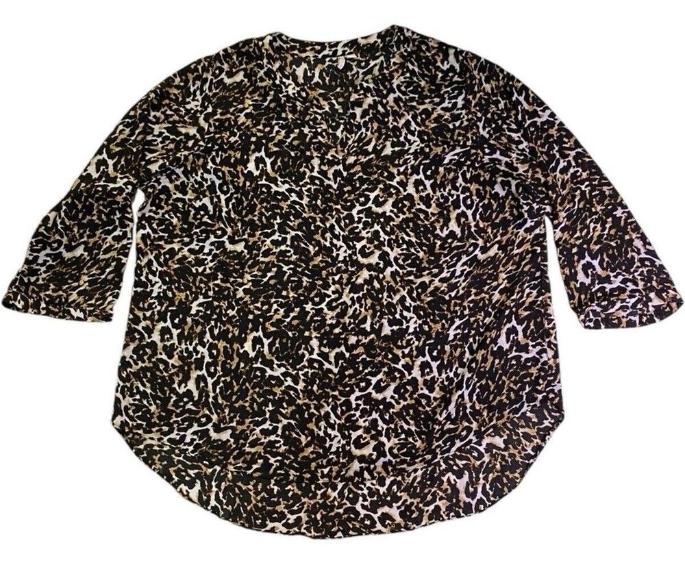 Cato Women’s 22/24W Animal Print Blouse Semi Sheer Roll Tab 3/4 Sleeve Top